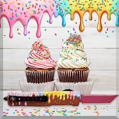 Templar Knife Concept Edition - Premium Small Weighted Chocolate and Icing Theme with a D2 Tanto Magenta Blade