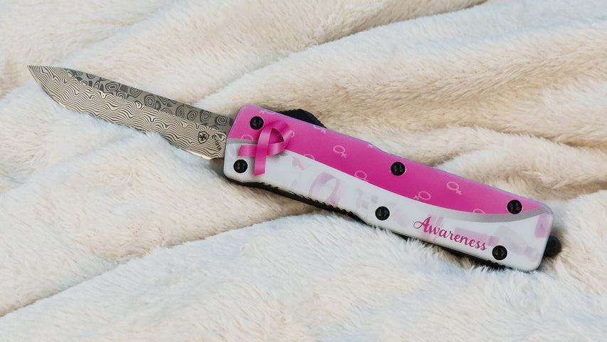 Templar Knife Concept Edition - Premium Small Lightweight Susan G. Komen Theme with a VG10 Core Damascus Blade