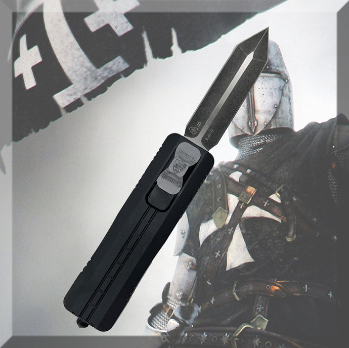 Anodized Black- with Anodized Gun Metal Gray Button Sentinel - Side Slider OTF